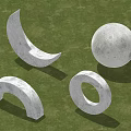 Decorative Outdoor Lights With Crescent Round Semicircular And Circular Ring Shapes On Grass