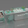 Skincare Display Shelves with Skincare Products Flower Bouquet and Display Stand for Beauty Store Interior