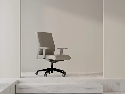 Modern Light Gray Office Chair with Armrests Black Base and Wheels on Marble Steps 3d model