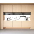 Modern Minimalist Sideboard With Wooden Cabinetry Marble Countertop And LED Lighting