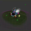 Computer Controlled Mini Robot With Pink Propellers On Green Leaf Black Wheels And Green Lights 3d model