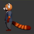 Anthropomorphic Red Panda Game And Movie Character In Blue Suit With Red Tie