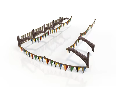 Decorative Wooden Banner Frames With Colorful Triangular Flags And Ornate Design 3d model