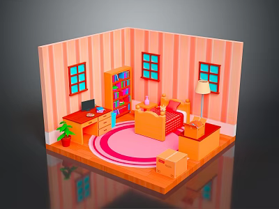 Modern Cartoon Scene Cartoon Study Study Cartoon Environment 3d model