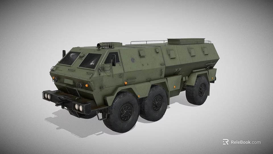 Green Military Armored Truck With Multi Wheel Drive And Tactical Design 3d model 