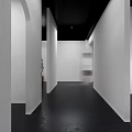 Modern Art Space With Dancer Sculpture On White Pedestal And Red Bench