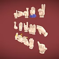 Different Hand Gestures Collection With Various Poses And Expressions On Red Background 3d model