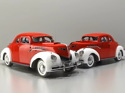 Vintage Red Classic Cars With White Accents Parked Side By Side 3d model Vintage Red Classic Cars With White Accents Parked Side By Side 3d model