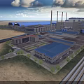 Industrial Plant With Large Blue Roof Structure Surrounding Roads Green Belts And Facilities