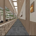 Elegant Hotel Corridor Interior With Wooden Walls Natural Light Stone Floor And Greenery View