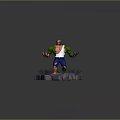 Green Muscular Creature with Ripped Shorts Standing on Broken Spiked Ground