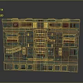 Industrial Futuristic Gate With Complex Structure Green Brown Textures Multiple Small Windows And Different Levels