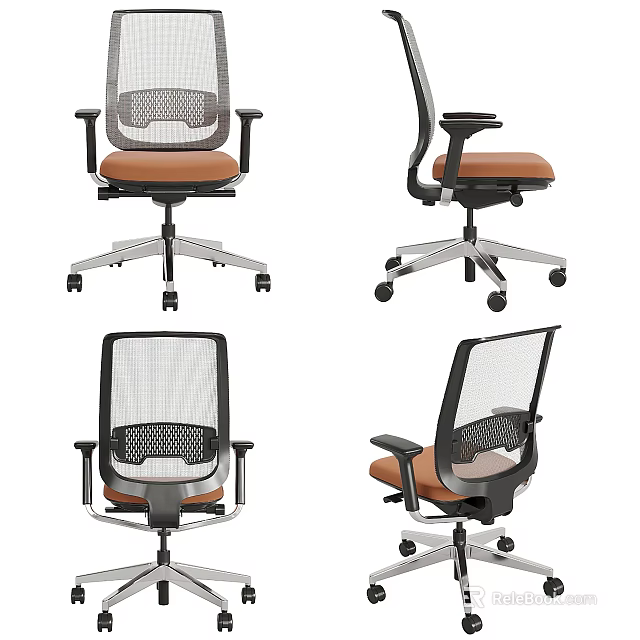 Ergonomic Modern Office Chair With Mesh Back Brown Seat And Multiple Angles 3d model