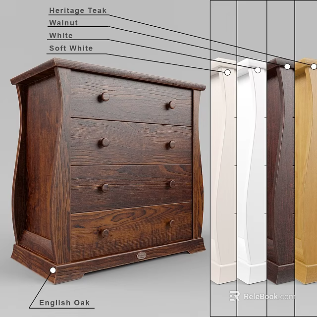 Wooden Bedside Table With Soft White Finish And Multiple Drawer Storage Design 3d model