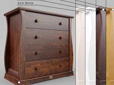Wooden Bedside Table With Soft White Finish And Multiple Drawer Storage Design 3d model
