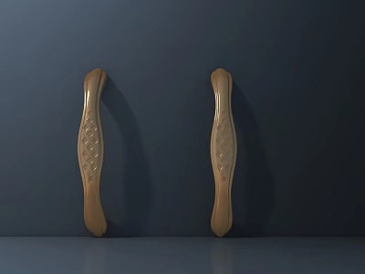 Stylish Golden Textured Door Handles Against Dark Wall And Gray Floor 3d model