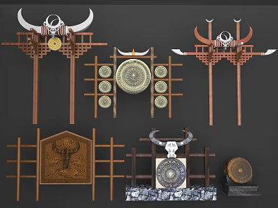 Minority decoration Miao sketch minority sketch cow head decoration minority bronze drum bronze drum stone drum 3d model