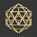 Golden Geometric Polyhedron Wireframe Structure With Reflection On Dark Background