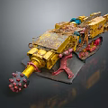 Rusty Yellow Heavy Duty Industrial Drill Machine With Red Drill Bit And Tracks