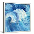 Two Blue And White Abstract Paintings In White Frames Hung On Gray Wall 3d model