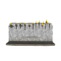 Medieval Style Torch Shaped Wall Sconces With Flaming Lights On Stone Brick Wall