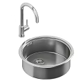 Modern Round Stainless Steel Sink With Faucet And Drain Design