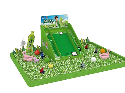 Green Interactive Play Area with Slide Grass Animal Figures and Play Mat 3d model