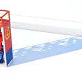 Industrial Metal Structure With Staircase Platform Red Blue Frames And Yellow Railings