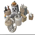 Adorable Animal Plush Toys in Woven Baskets and Containers Featuring Panda Giraffe Zebra Puppy Designs