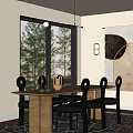 Modern Restaurant Interior With Wooden Dining Table Unique Chairs Large Windows And Greenery View
