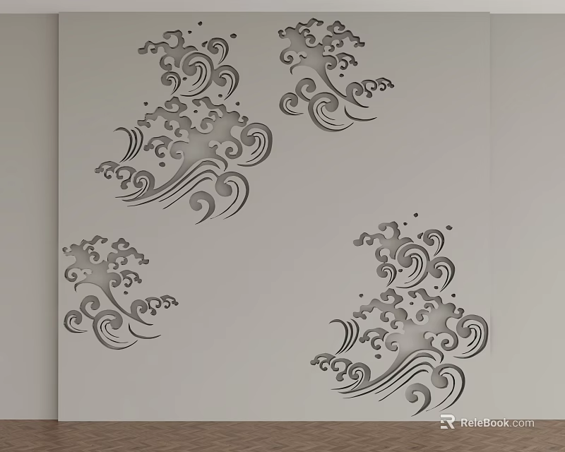 Artistic Background Wall With Four Symmetric Intricate Wave Patterns Design 3d model
