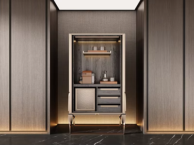 Elegant Modern Wine Cabinet With Glass Door Shelves And Wooden Panel Interior Design 3d model