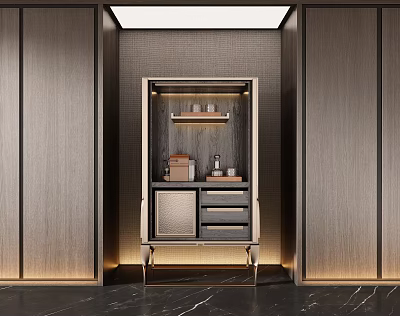Elegant Modern Wine Cabinet With Glass Door Shelves And Wooden Panel Interior Design 3d model