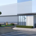 Modern Entrance Gate Design With Glass Structure Stone Wall Green Shrubs And Access Control