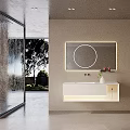 Modern Wall Mounted Bathroom Vanity With Large Mirror And Natural Light 3d model