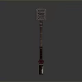 Mechanical Weapon Hammer Featuring Metal Head Wooden Handle And Red Brown Industrial Accents
