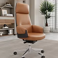 Brown Leather Office Chair With High Backrest Armrests And Silver Base 3d model