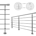 Modern Structural Fence Railing Design With Posts Rails And Fixtures 3d model