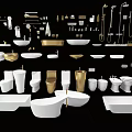Elegant Modern Bathroom Set With Bathtubs Toilets Sinks Faucets And Shower Accessories