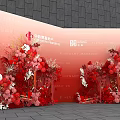Elegant Floral Installation For Grand Opening Ceremony With Red Pink Flowers And Decorative Backdrop