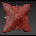 Medieval Shield Stone And Gold Decorative Design With Red Patterns And Metal Rivets 3d model