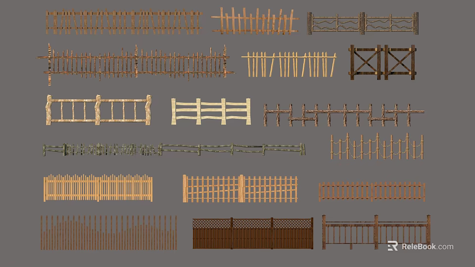 Various Styles Of Garden Fences With Wooden Metal And Decorative Designs 3d model 