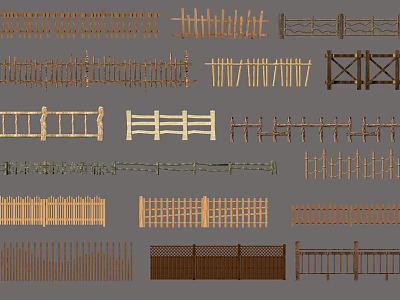 Various Styles Of Garden Fences With Wooden Metal And Decorative Designs 3d model