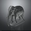 Detailed Metallic Elephant Model in Standing Pose with Flat Base