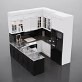 Modern Kitchen Interior Design With White Black Cabinets And Marble Countertop 3d model