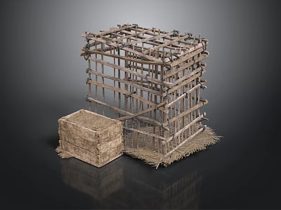Handwoven Bamboo Cage And Straw Box Practical Household Storage Supplies For Home Organization 3d model