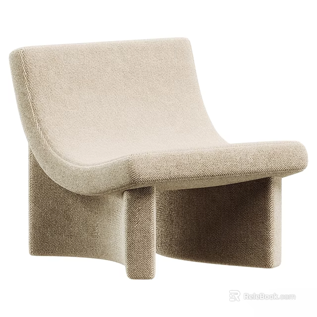 Modern Beige Upholstered Lounge Chair With Unique Curved Seat And Block Legs 3d model 