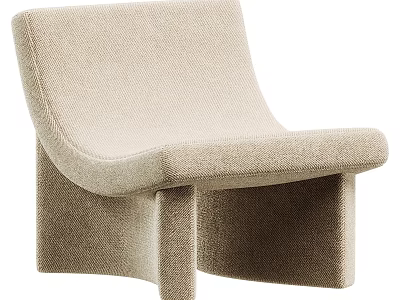 Modern Beige Upholstered Lounge Chair With Unique Curved Seat And Block Legs 3d model