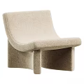 Modern Beige Upholstered Lounge Chair With Unique Curved Seat And Block Legs