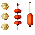 Hanging Chinese Lanterns in Various Styles Red Yellow Orange Round Woven Designs